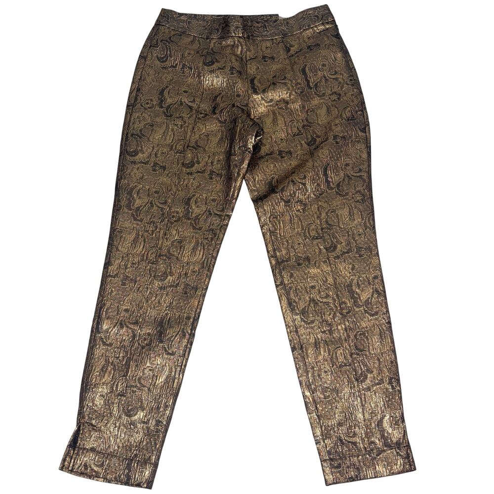 Soft Surroundings Nevina Jacquard Side Zipper Slim Ankle Metallic Pant Gold 8 - Picture 2 of 11